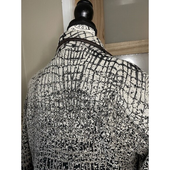 Alberto Makali Cropped Sleeve Open Blazer Leather Detailing Tweed Brown Size S - Picture 10 of 11